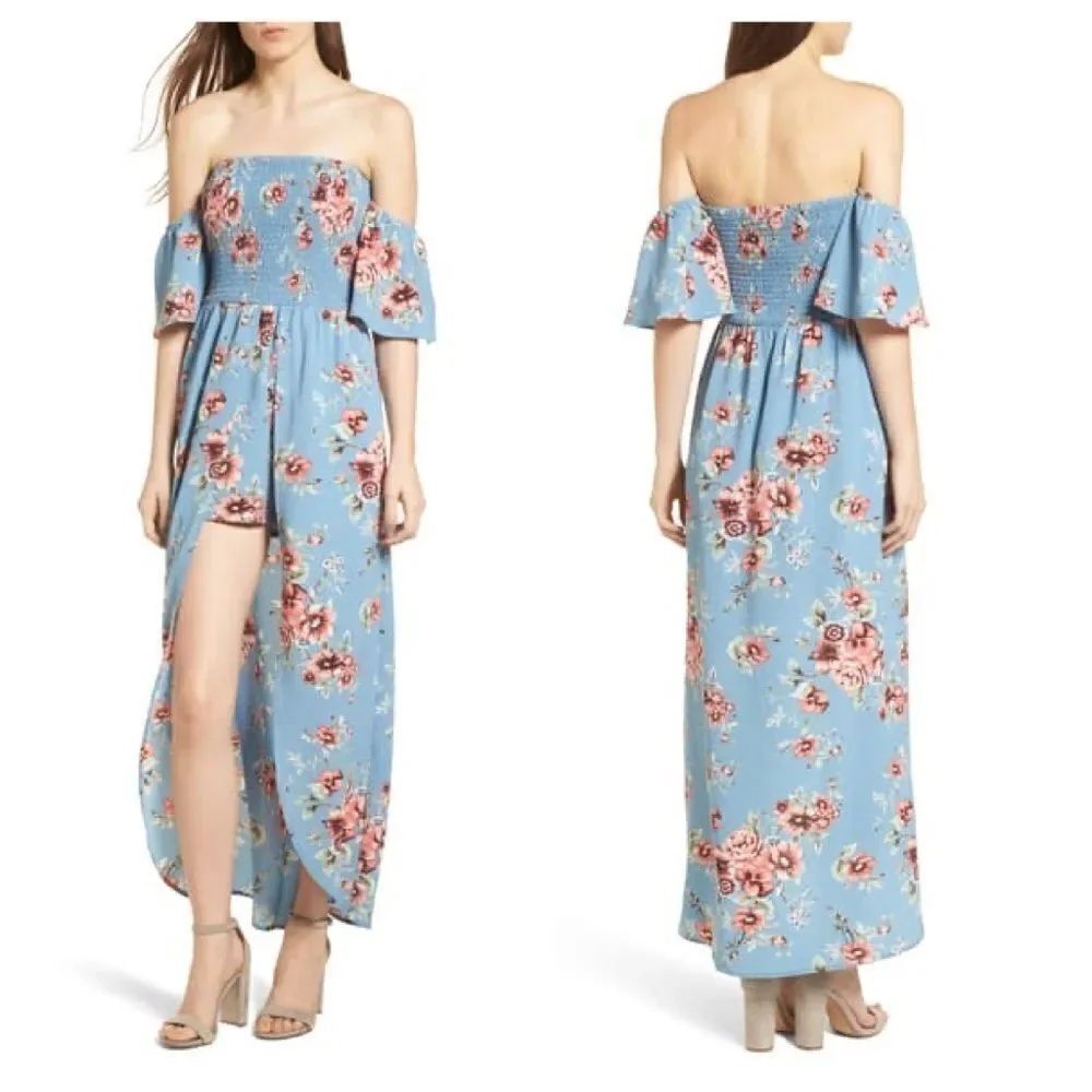 Mimi Chica Off the Shoulder Maxi Romper Sz Small